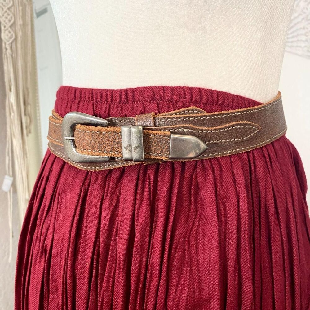 Early 2000's Brown Western Rodeo Layered Leather Silver Clasp Belt S / 27 - Picture 2 of 4